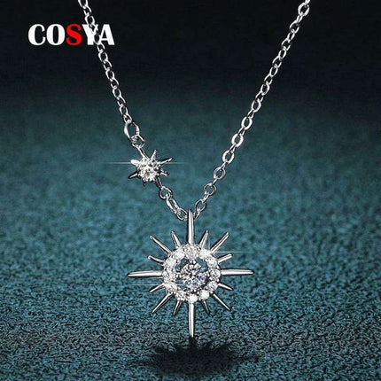 Sunburst Serenity Sterling Silver Necklace with Lab-Grown Diamond Hexagram Pendant: Chic Jewelry for Women - Très Elite