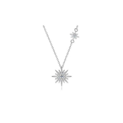 Sunburst Serenity Sterling Silver Necklace with Lab-Grown Diamond Hexagram Pendant: Chic Jewelry for Women - Très Elite