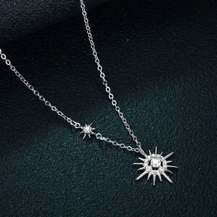 Sunburst Serenity Sterling Silver Necklace with Lab-Grown Diamond Hexagram Pendant: Chic Jewelry for Women - Très Elite