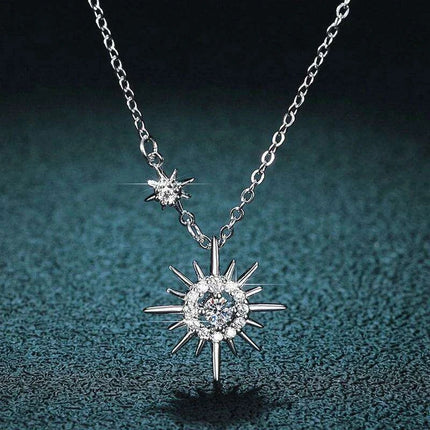 Sunburst Serenity Sterling Silver Necklace with Lab-Grown Diamond Hexagram Pendant: Chic Jewelry for Women - Très Elite