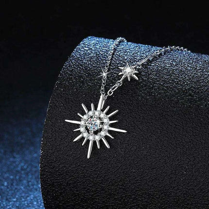 Sunburst Serenity Sterling Silver Necklace with Lab-Grown Diamond Hexagram Pendant: Chic Jewelry for Women - Très Elite