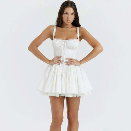 Suninheart White Lace Spaghetti Strap A-line Dress - Effortless Summer Elegance - Très Elite