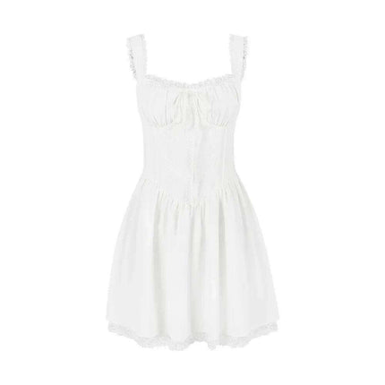 Suninheart White Lace Spaghetti Strap A-line Dress - Effortless Summer Elegance - Très Elite