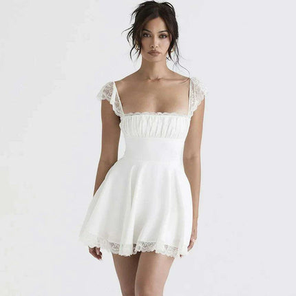 Suninheart White Lace Spaghetti Strap A-line Dress - Effortless Summer Elegance - Très Elite