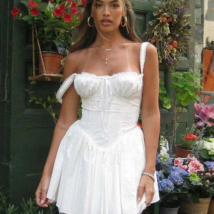Suninheart White Lace Spaghetti Strap A-line Dress - Effortless Summer Elegance - Très Elite