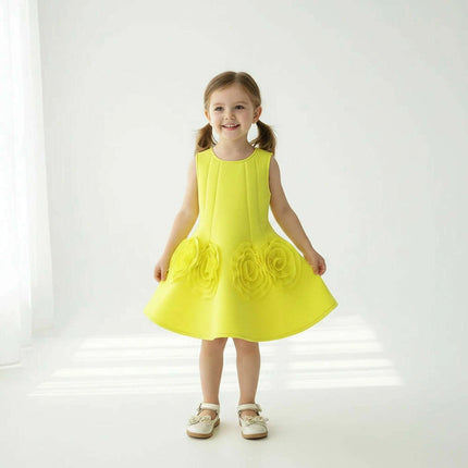 Sunny Yellow Floral Children's One-Piece Dress - Ideal for Weddings and Celebrations - Très Elite