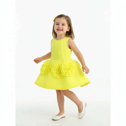 Sunny Yellow Floral Children's One-Piece Dress - Ideal for Weddings and Celebrations - Très Elite