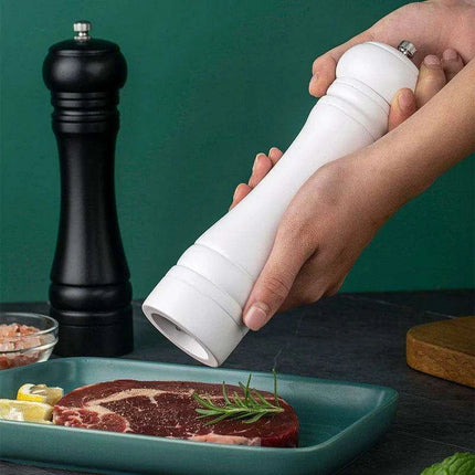 Sustainable 8-Inch Wooden Salt and Pepper Mill with Adjustable Ceramic Grinding Mechanism - Très Elite