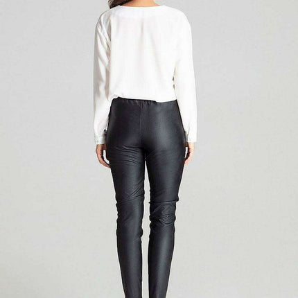 Sustainable Chic: Eco-Leather Tailored Trousers with Practical Patch Pockets in Classic Black - Très Elite