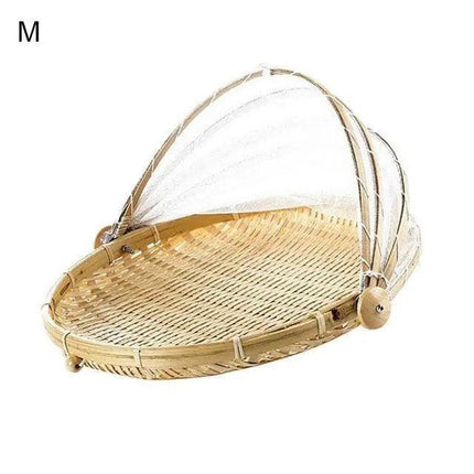 Sustainable Handcrafted Rattan Storage Basket with Protective Mesh Lid for Kitchen Use..