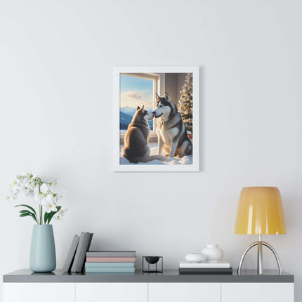 Sustainable Holiday Husky Vertical Wall Art Print..