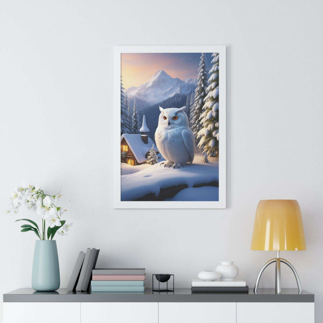 Sustainable Winter Owl Framed Wall Art: Elegant Eco-Friendly Decor for Your Home