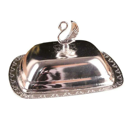 Swan-Inspired Stainless Steel Serving Platter with Protective Lid..