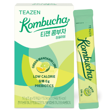 Teazen Kombucha Green Mandarin Lime Sticks 10 Pack Zero Sugar 12 Probiotics - Très Elite