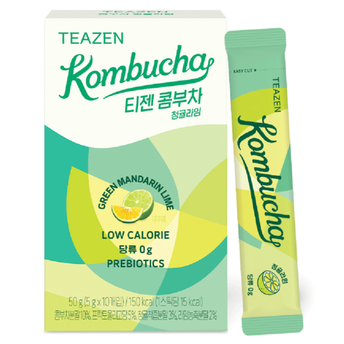 Teazen Kombucha Green Mandarin Lime Sticks 10 Pack Zero Sugar 12 Probiotics - Très Elite