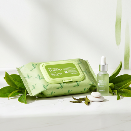 TONYMOLY Green Tea Infused Hydrating Cleansing Wipes - Jumbo 100 Count Pack - Très Elite