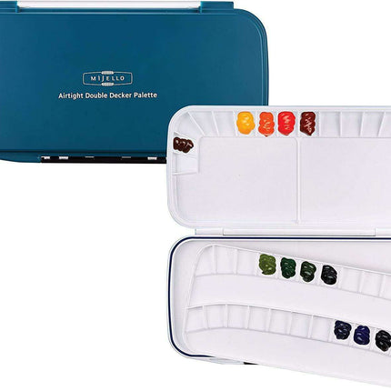 Teal Portable Double Decker Watercolor Palette for On-the-Go Artists - Très Elite