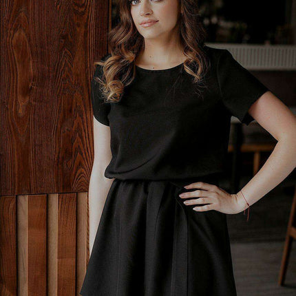 Tessita Elegant Short Sleeve Dress with Coordinating Waist Belt