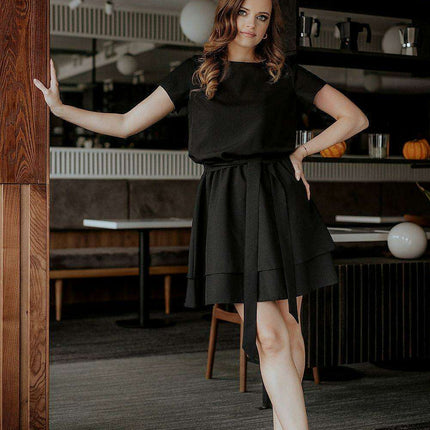 Tessita Elegant Short Sleeve Dress with Coordinating Waist Belt - Très Elite