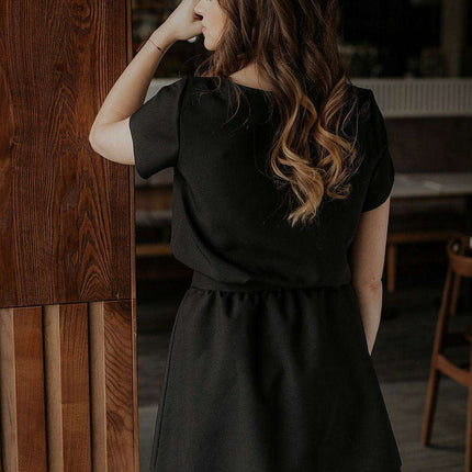 Tessita Elegant Short Sleeve Dress with Coordinating Waist Belt - Très Elite