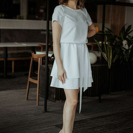 Tessita Elegant Short Sleeve Dress with Coordinating Waist Belt - Très Elite