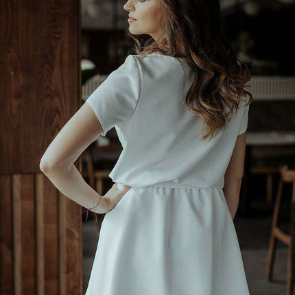 Tessita Elegant Short Sleeve Dress with Coordinating Waist Belt - Très Elite
