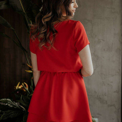 Tessita Elegant Short Sleeve Dress with Coordinating Waist Belt - Très Elite