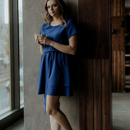 Tessita Elegant Short Sleeve Dress with Coordinating Waist Belt - Très Elite