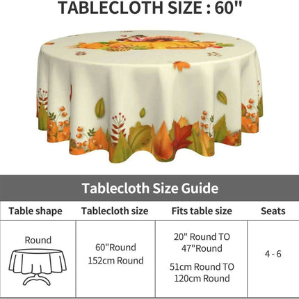 Thanksgiving Autumn Elegance Round Tablecloth | 60 Inch Turkey Harvest Design - Très Elite