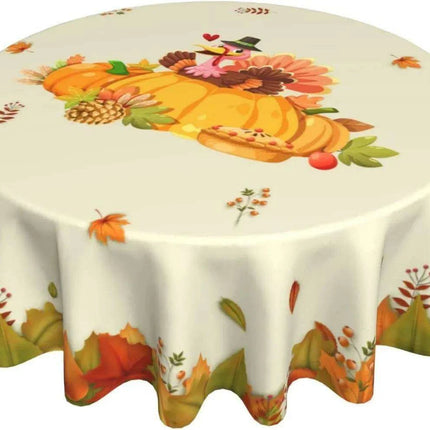 Thanksgiving Autumn Elegance Round Tablecloth | 60 Inch Turkey Harvest Design - Très Elite