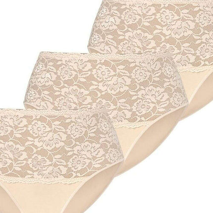 Three-Pack High Waisted Cotton Panties with Floral Lace Sides - Très Elite