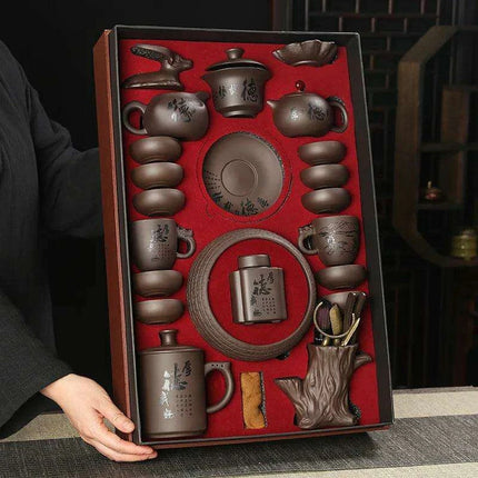 Timeless Charm: 18-Piece Purple Sand Tea Set for the Sophisticated Tea Lover - Très Elite
