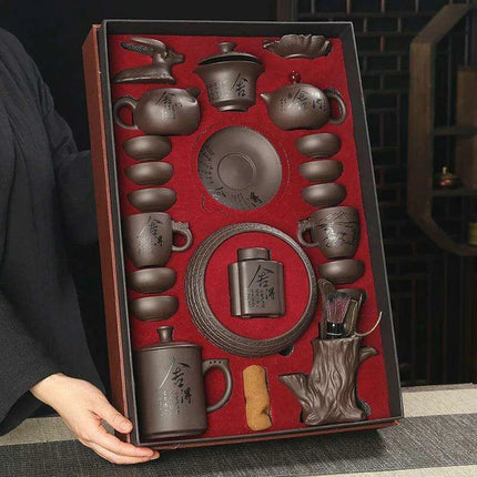 Timeless Charm: 18-Piece Purple Sand Tea Set for the Sophisticated Tea Lover - Très Elite