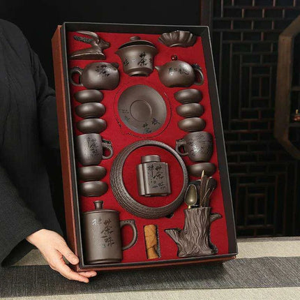 Timeless Charm: 18-Piece Purple Sand Tea Set for the Sophisticated Tea Lover - Très Elite