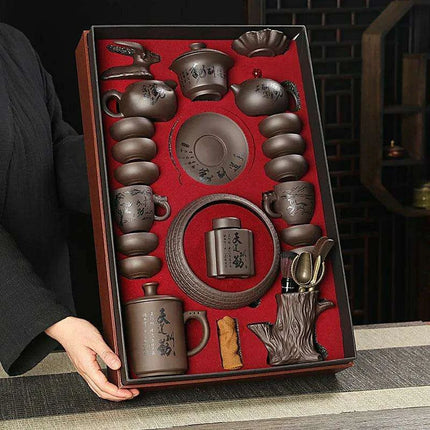 Timeless Charm: 18-Piece Purple Sand Tea Set for the Sophisticated Tea Lover - Très Elite