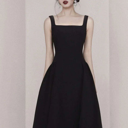 Timeless Elegance Black Silk Midi Dress - Classic Audrey Hepburn Inspired Gown - Très Elite