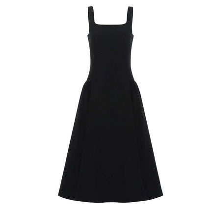 Timeless Elegance Black Silk Midi Dress - Classic Audrey Hepburn Inspired Gown - Très Elite