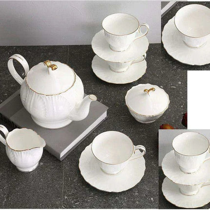 Timeless European Tea and Coffee Set: Luxurious Bone China Teapot and Cups- Très Elite- Très Elite