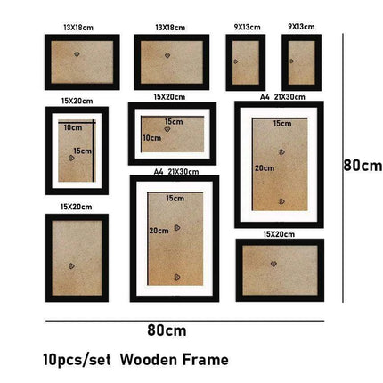 Timeless Family Memories Wooden Photo Frame Collection - 10 Piece Set - Très Elite
