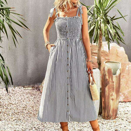 Timeless Striped Suspender Dress for Effortless Sophistication