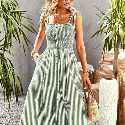 Timeless Striped Suspender Dress for Effortless Sophistication - Très Elite