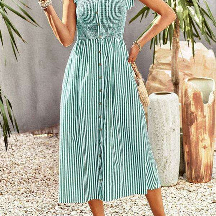 Timeless Striped Suspender Dress for Effortless Sophistication - Très Elite