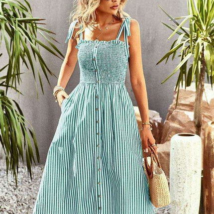 Timeless Striped Suspender Dress for Effortless Sophistication - Très Elite