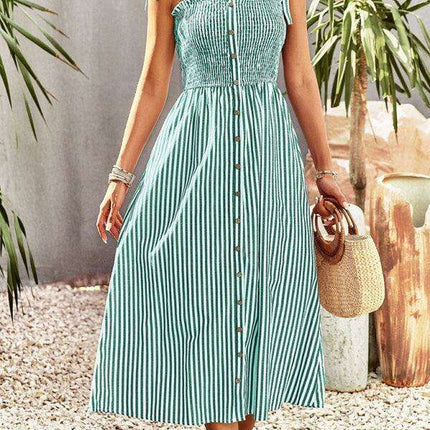 Timeless Striped Suspender Dress for Effortless Sophistication - Très Elite