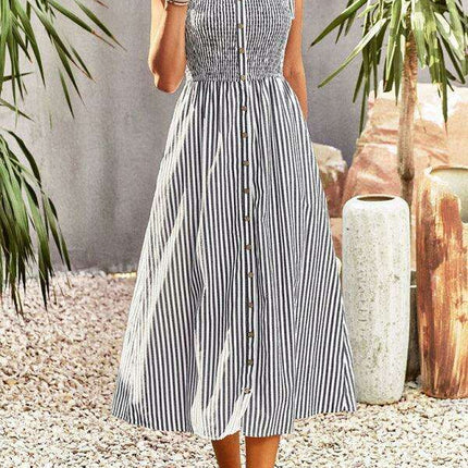 Timeless Striped Suspender Dress for Effortless Sophistication - Très Elite