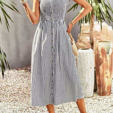 Timeless Striped Suspender Dress for Effortless Sophistication - Très Elite