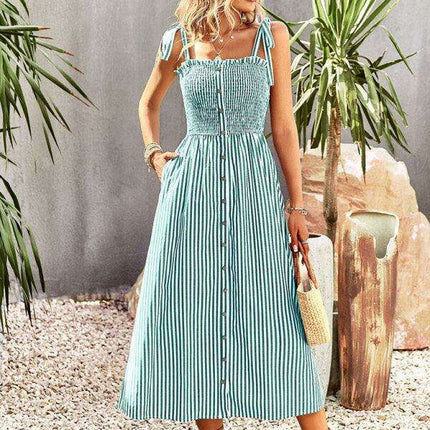 Timeless Striped Suspender Dress for Effortless Sophistication