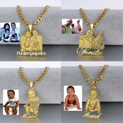 Timeless Treasures: Customizable Gold Photo Pendant Necklace with Personalized Nameplate - Très Elite