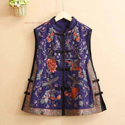 Timeless Vintage Chinese Floral Embroidered Cotton-Linen Women's Vest - Très Elite