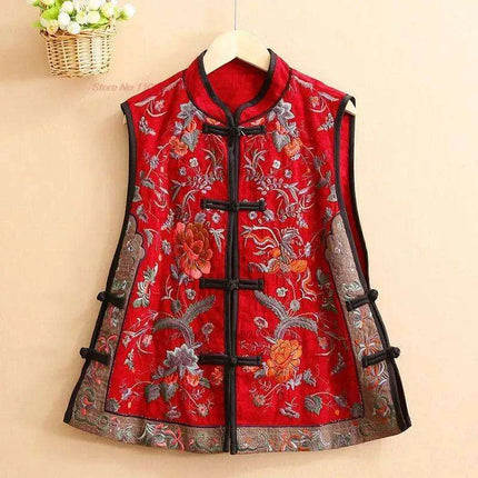 Timeless Vintage Chinese Floral Embroidered Cotton-Linen Women's Vest - Très Elite